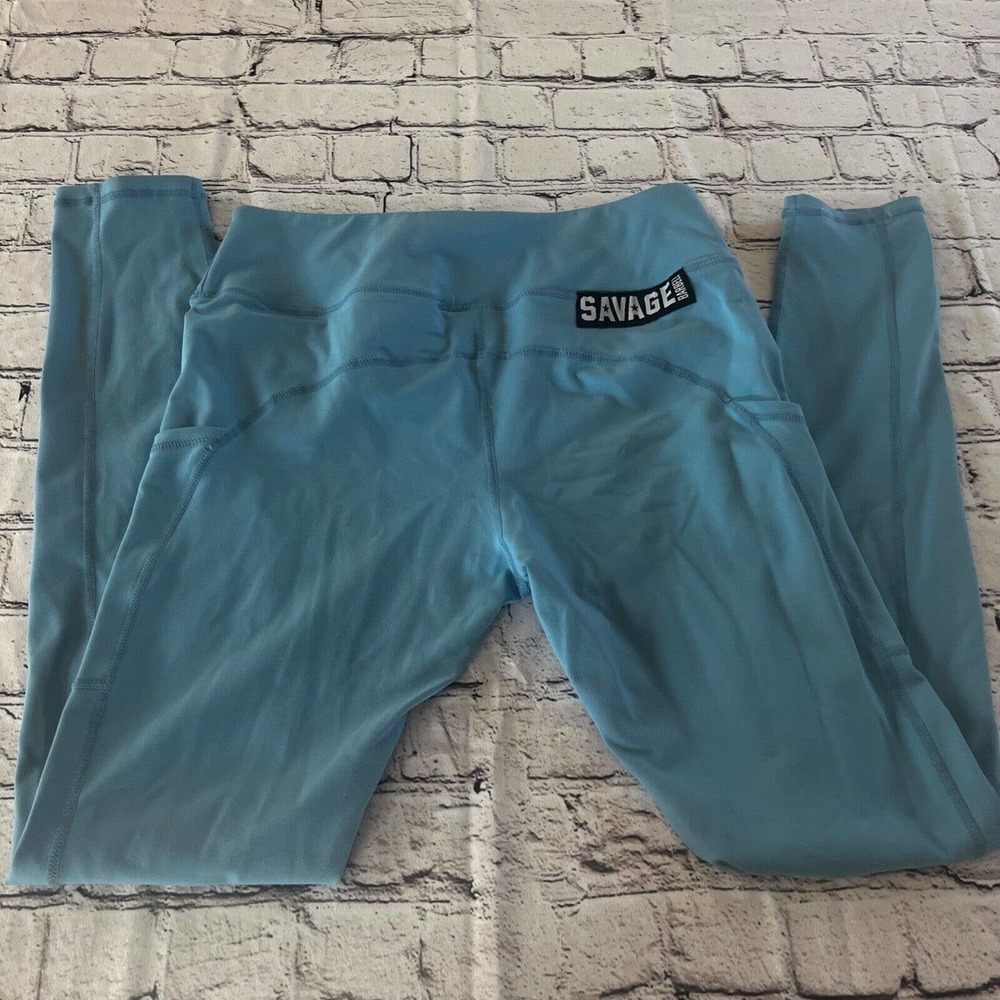 Savage Barbell High Waist Full Length Leggings Blue Compression XL CrossFit
